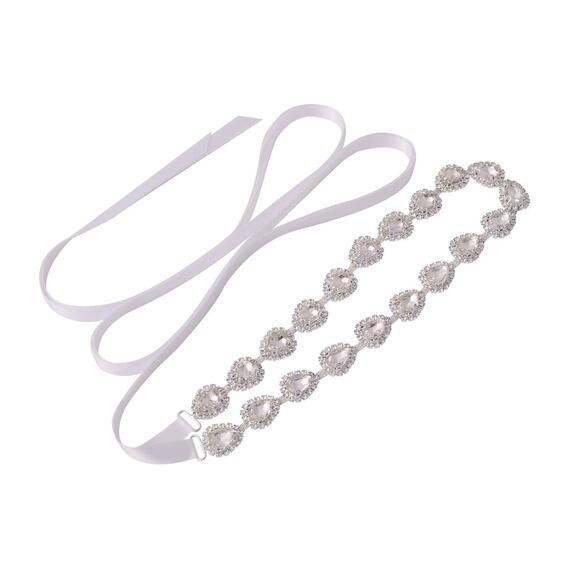 8953 Rhinestone Crystal Wedding Sash Handmade Bridal Belt Headband main image 7